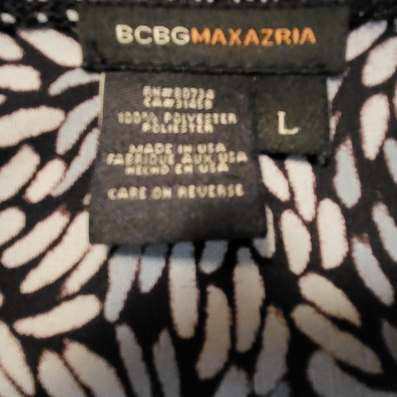 BCBGMaxAzria Black and White Patterned Long Sleeve Wrap Dress, Ladies L - Picture 3 of 3